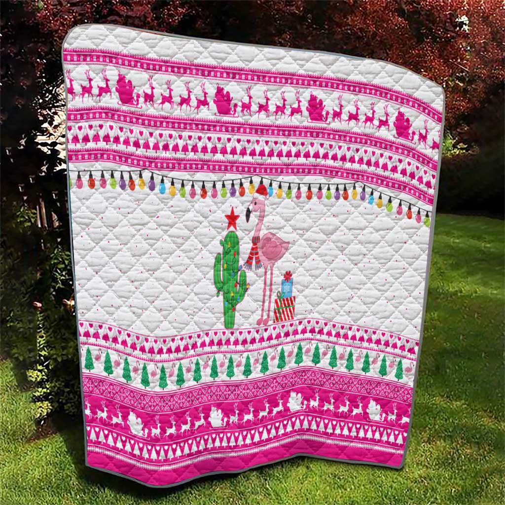 Pink Flamingo Christmas Quilt Xmas Holiday Patterns - Wonder Print Shop