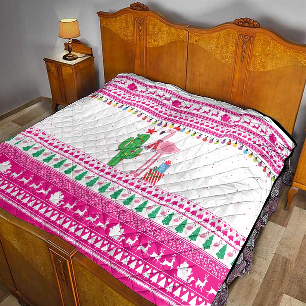 Pink Flamingo Christmas Quilt Xmas Holiday Patterns - Wonder Print Shop
