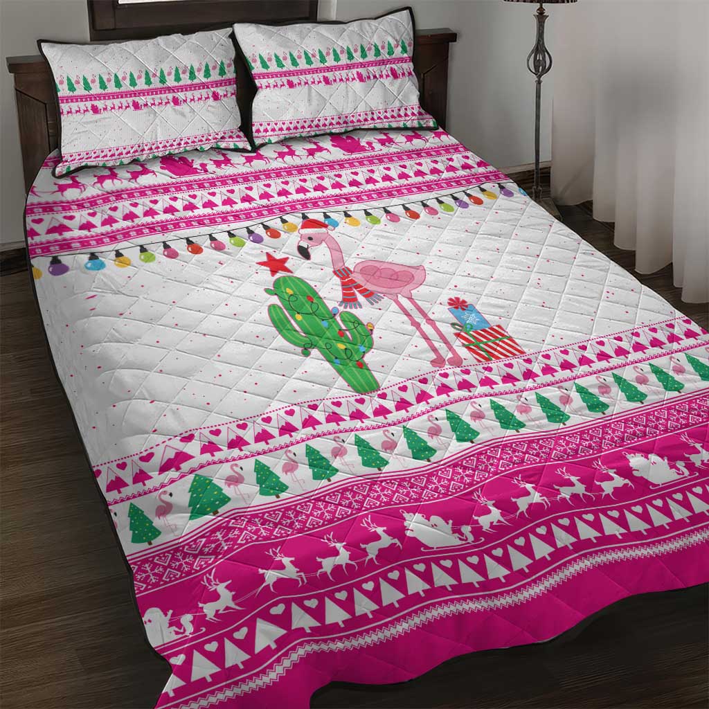Pink Flamingo Christmas Quilt Bed Set Xmas Holiday Patterns - Wonder Print Shop