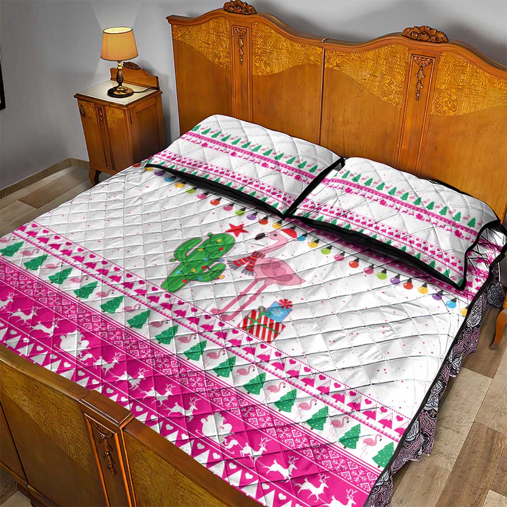 Pink Flamingo Christmas Quilt Bed Set Xmas Holiday Patterns - Wonder Print Shop