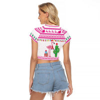 Pink Flamingo Christmas Raglan Cropped T Shirt Xmas Holiday Patterns - Wonder Print Shop