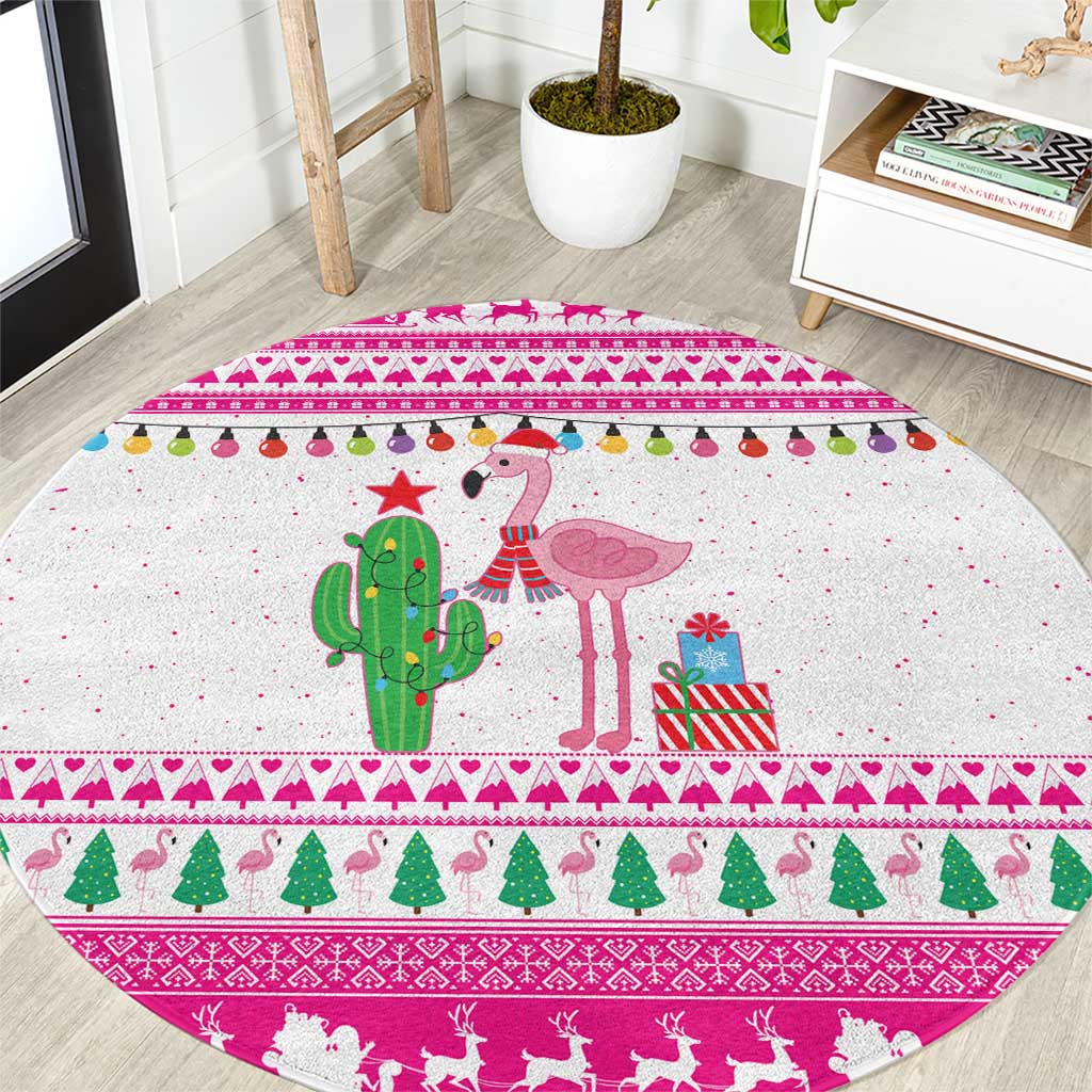Pink Flamingo Christmas Round Carpet Xmas Holiday Patterns - Wonder Print Shop