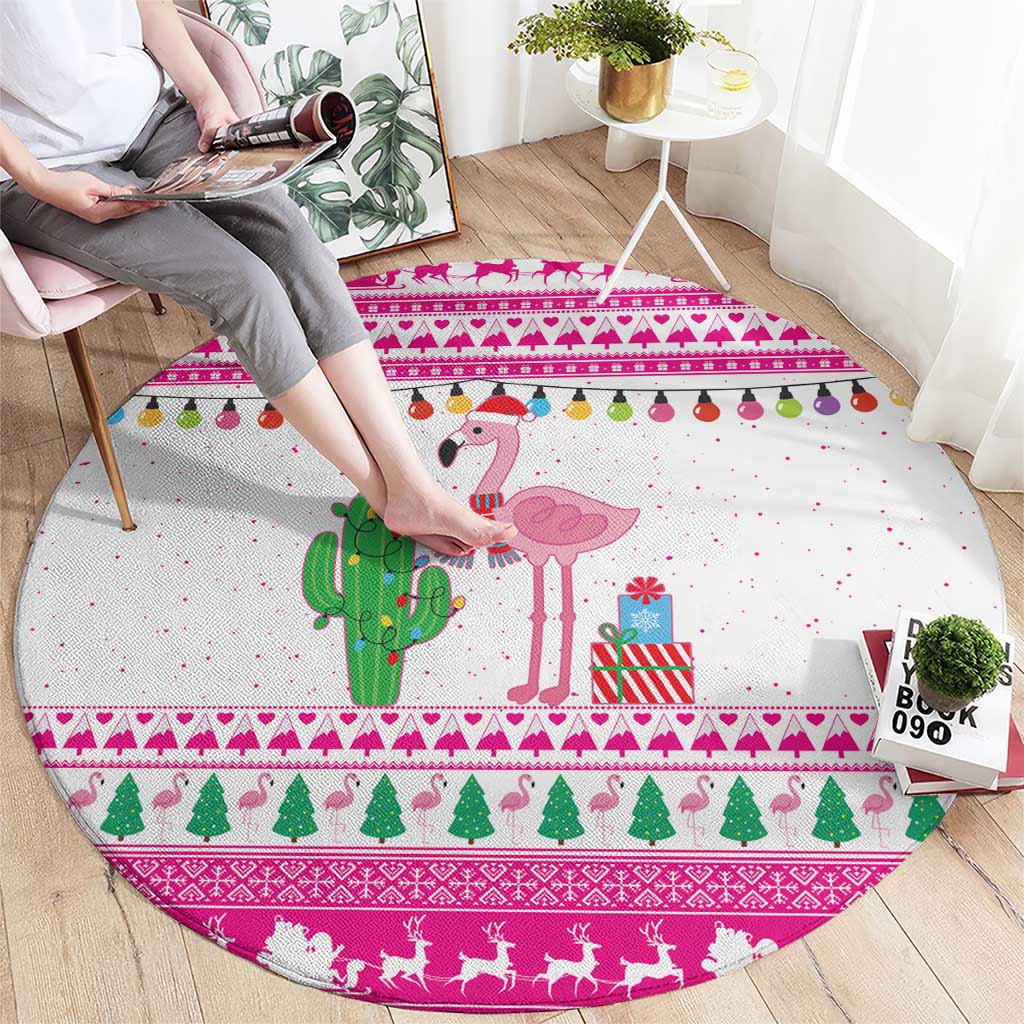 Pink Flamingo Christmas Round Carpet Xmas Holiday Patterns - Wonder Print Shop