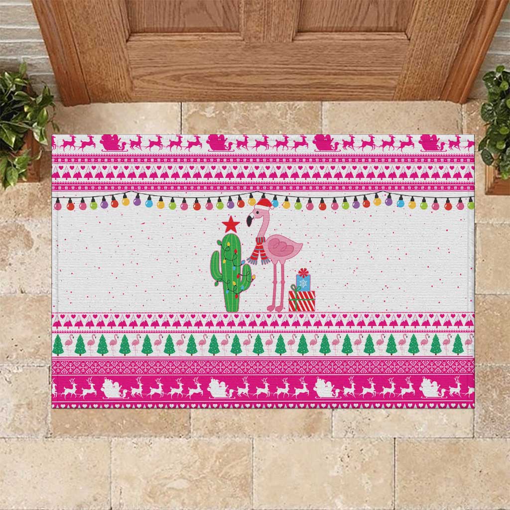 Pink Flamingo Christmas Rubber Doormat Xmas Holiday Patterns - Wonder Print Shop