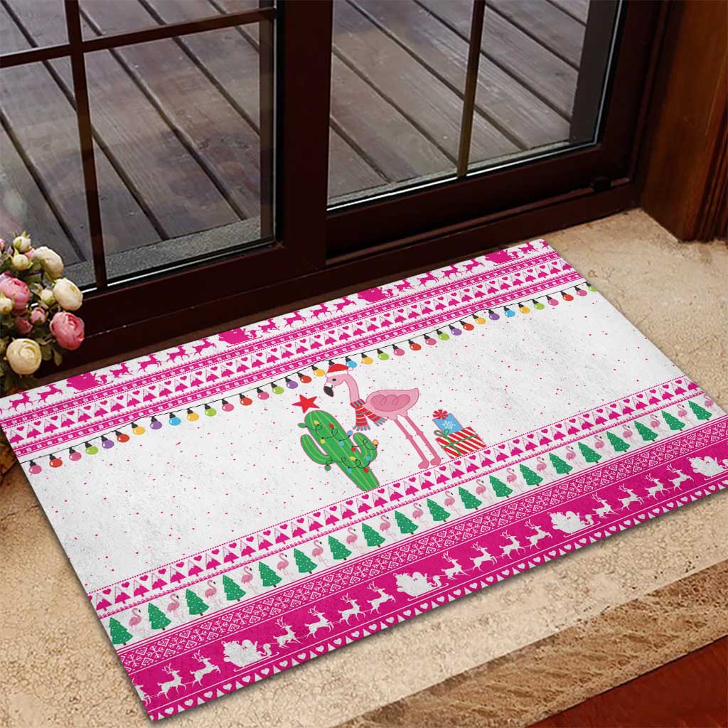 Pink Flamingo Christmas Rubber Doormat Xmas Holiday Patterns - Wonder Print Shop