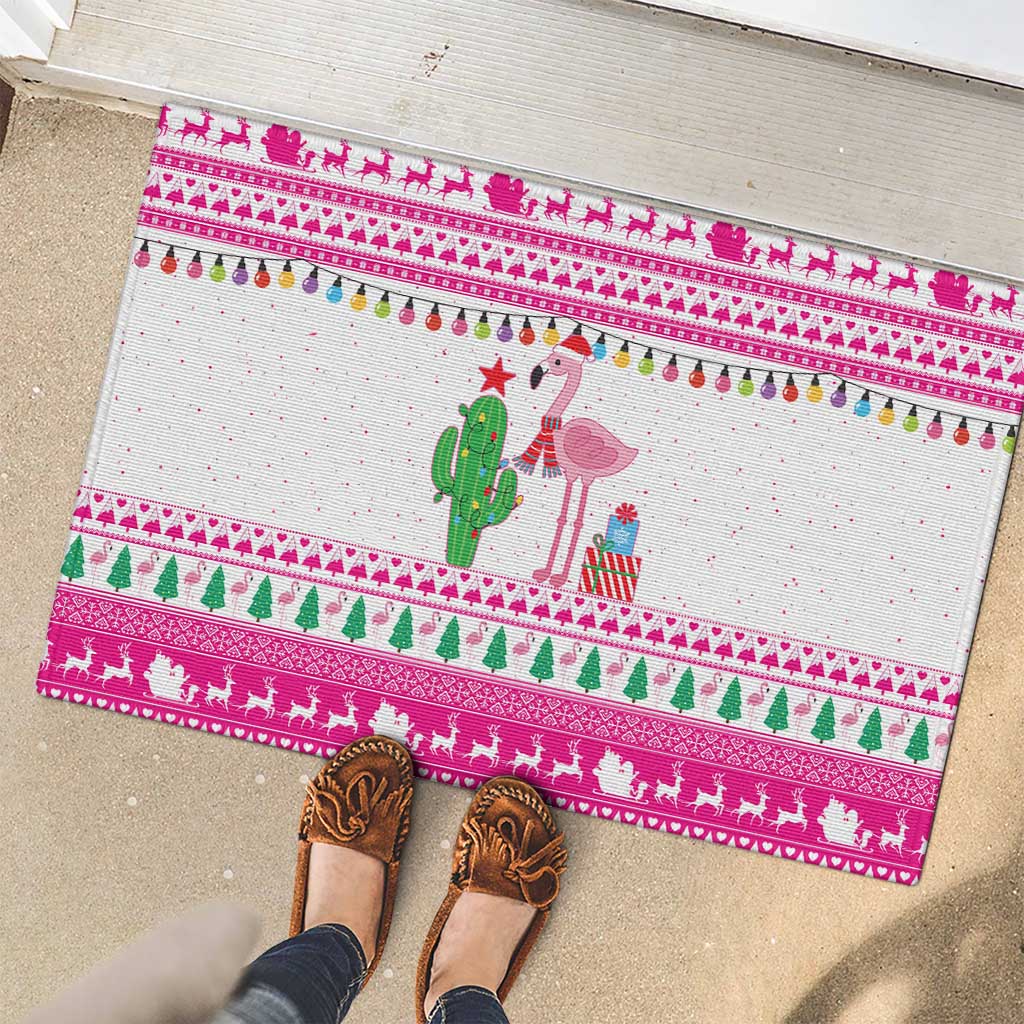 Pink Flamingo Christmas Rubber Doormat Xmas Holiday Patterns - Wonder Print Shop