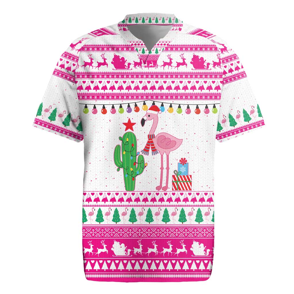 Pink Flamingo Christmas Rugby Jersey Xmas Holiday Patterns - Wonder Print Shop