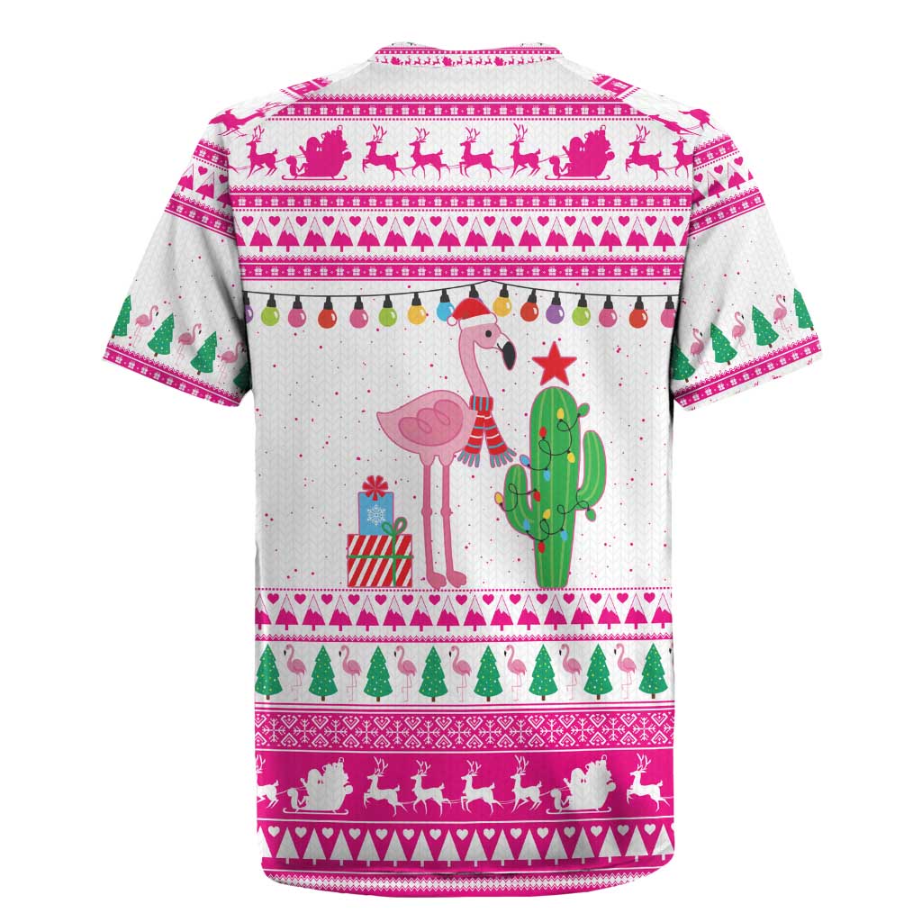 Pink Flamingo Christmas Rugby Jersey Xmas Holiday Patterns - Wonder Print Shop