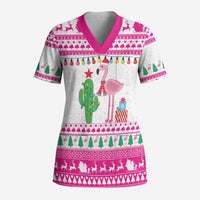 Pink Flamingo Christmas Scrub Top Xmas Holiday Patterns - Wonder Print Shop