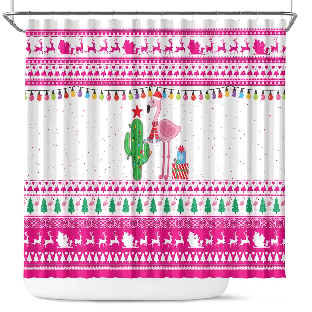 Pink Flamingo Christmas Shower Curtain Xmas Holiday Patterns - Wonder Print Shop
