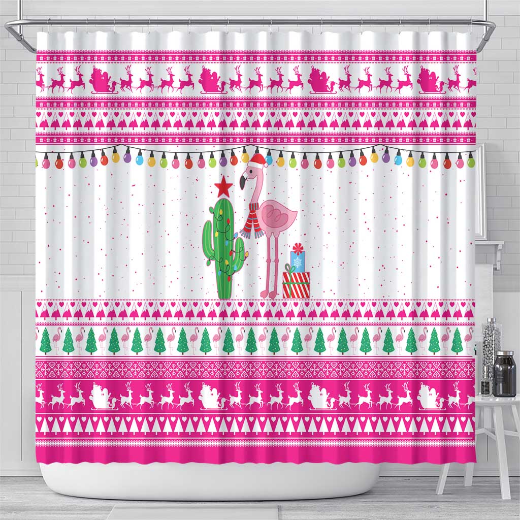 Pink Flamingo Christmas Shower Curtain Xmas Holiday Patterns - Wonder Print Shop