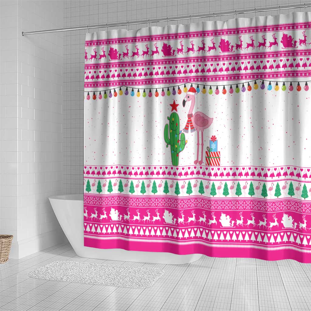 Pink Flamingo Christmas Shower Curtain Xmas Holiday Patterns - Wonder Print Shop