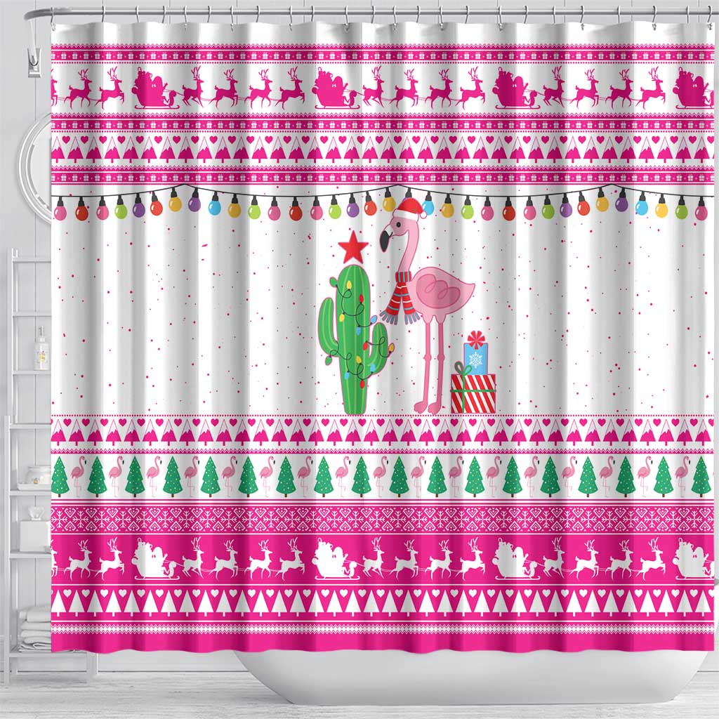 Pink Flamingo Christmas Shower Curtain Xmas Holiday Patterns - Wonder Print Shop