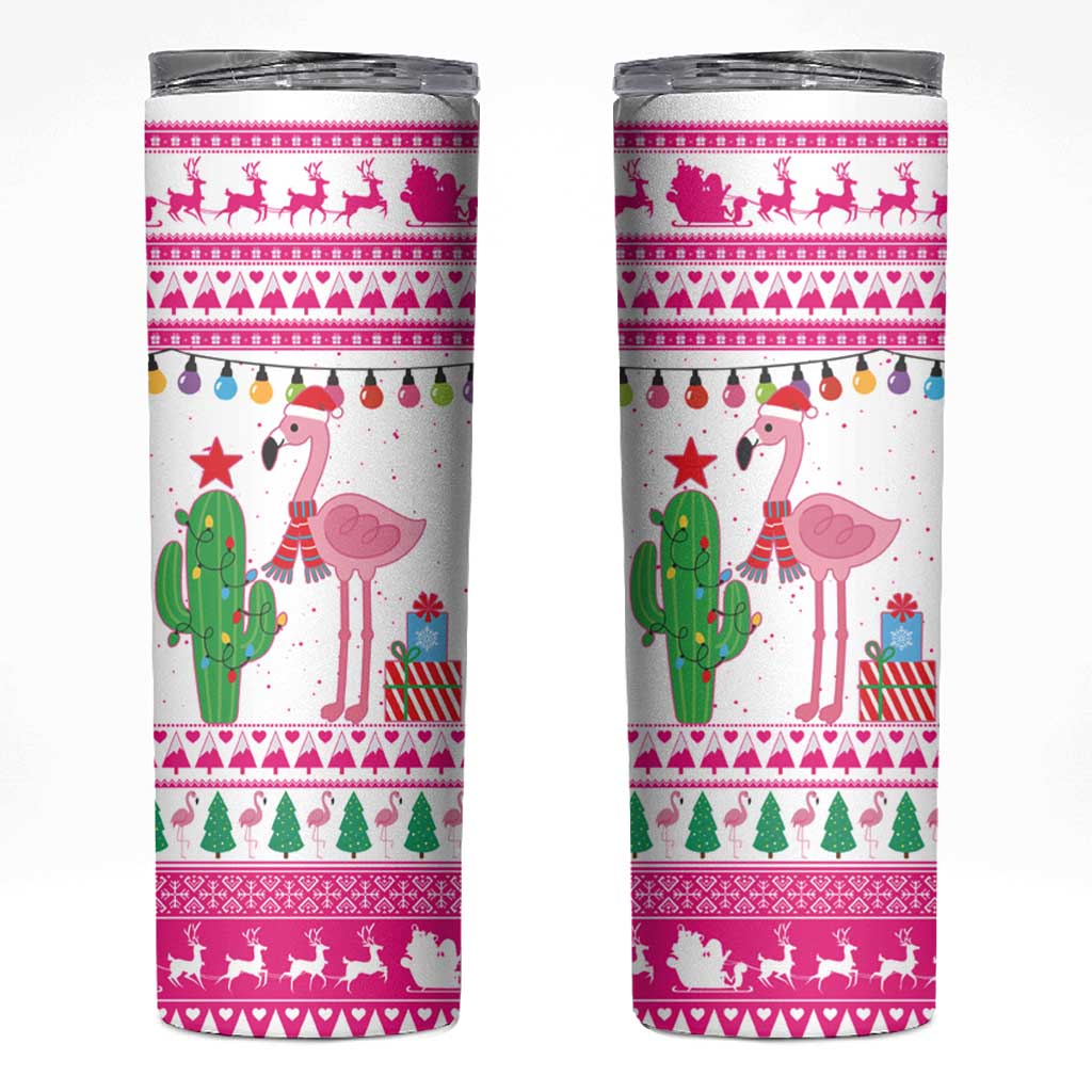Pink Flamingo Christmas Skinny Tumbler Xmas Holiday Patterns - Wonder Print Shop