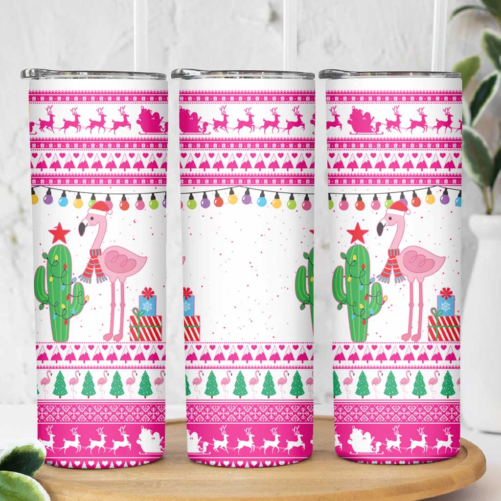 Pink Flamingo Christmas Skinny Tumbler Xmas Holiday Patterns - Wonder Print Shop