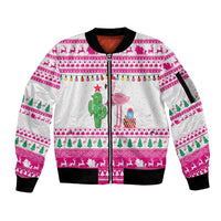 Pink Flamingo Christmas Sleeve Zip Bomber Jacket Xmas Holiday Patterns - Wonder Print Shop