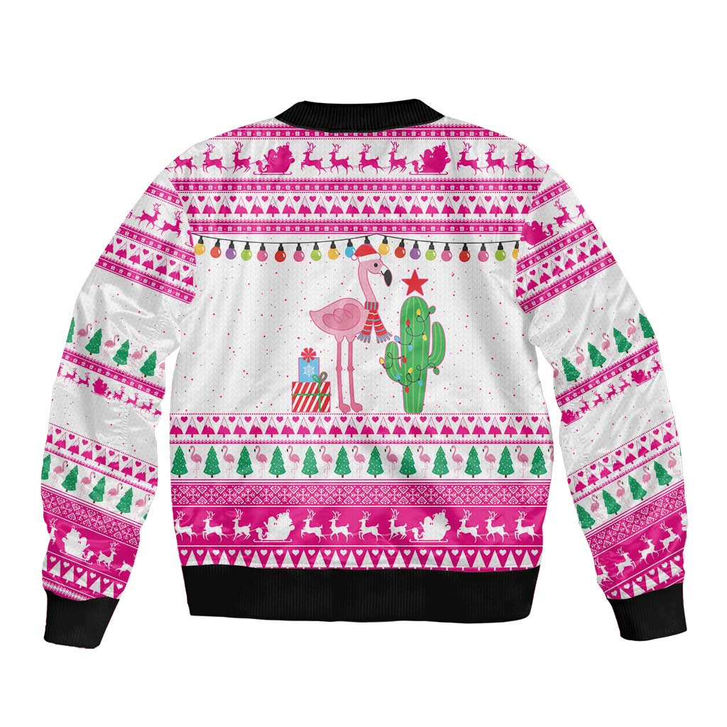 Pink Flamingo Christmas Sleeve Zip Bomber Jacket Xmas Holiday Patterns - Wonder Print Shop
