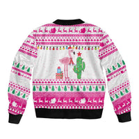 Pink Flamingo Christmas Sleeve Zip Bomber Jacket Xmas Holiday Patterns - Wonder Print Shop
