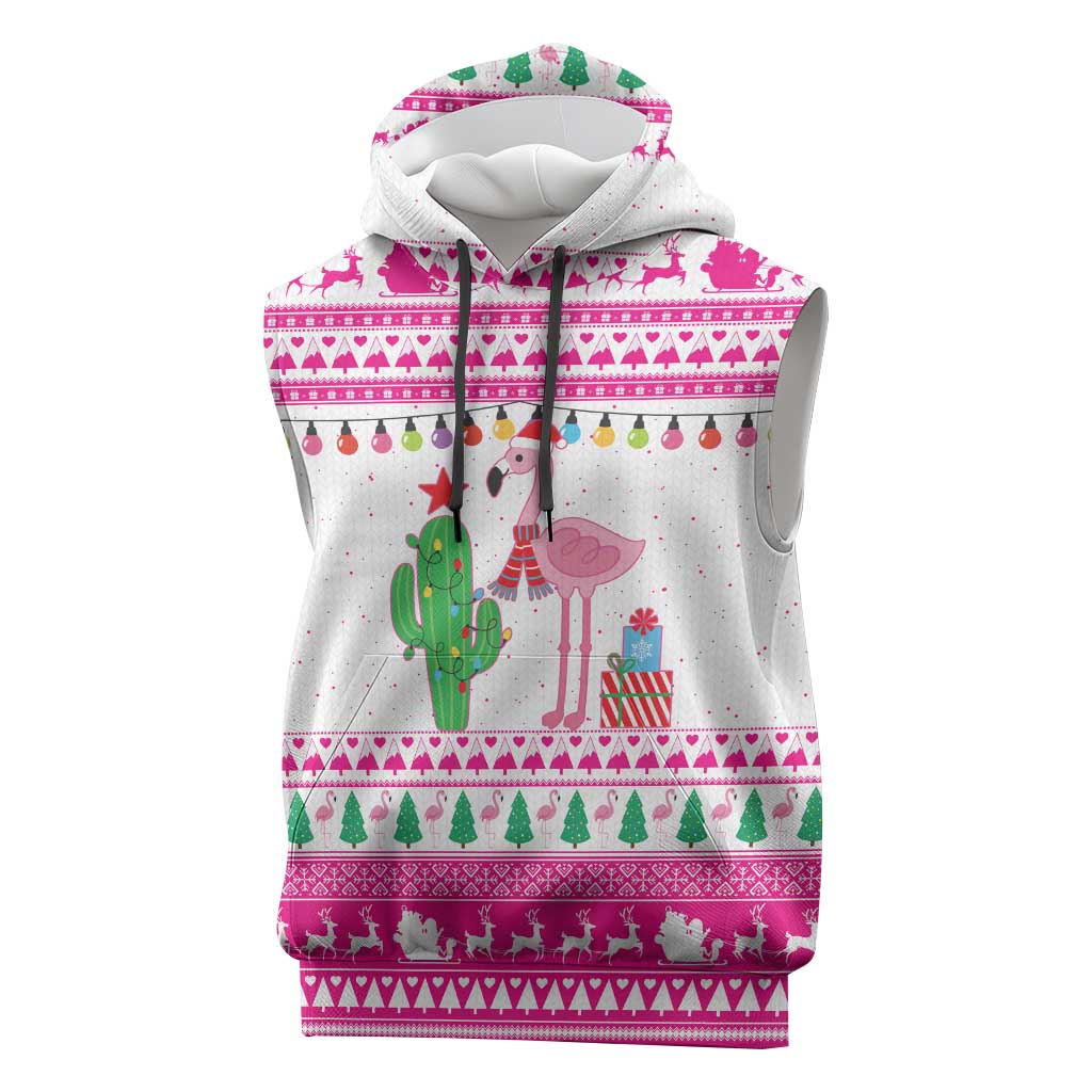 Pink Flamingo Christmas Sleeveless Hoodie Xmas Holiday Patterns - Wonder Print Shop