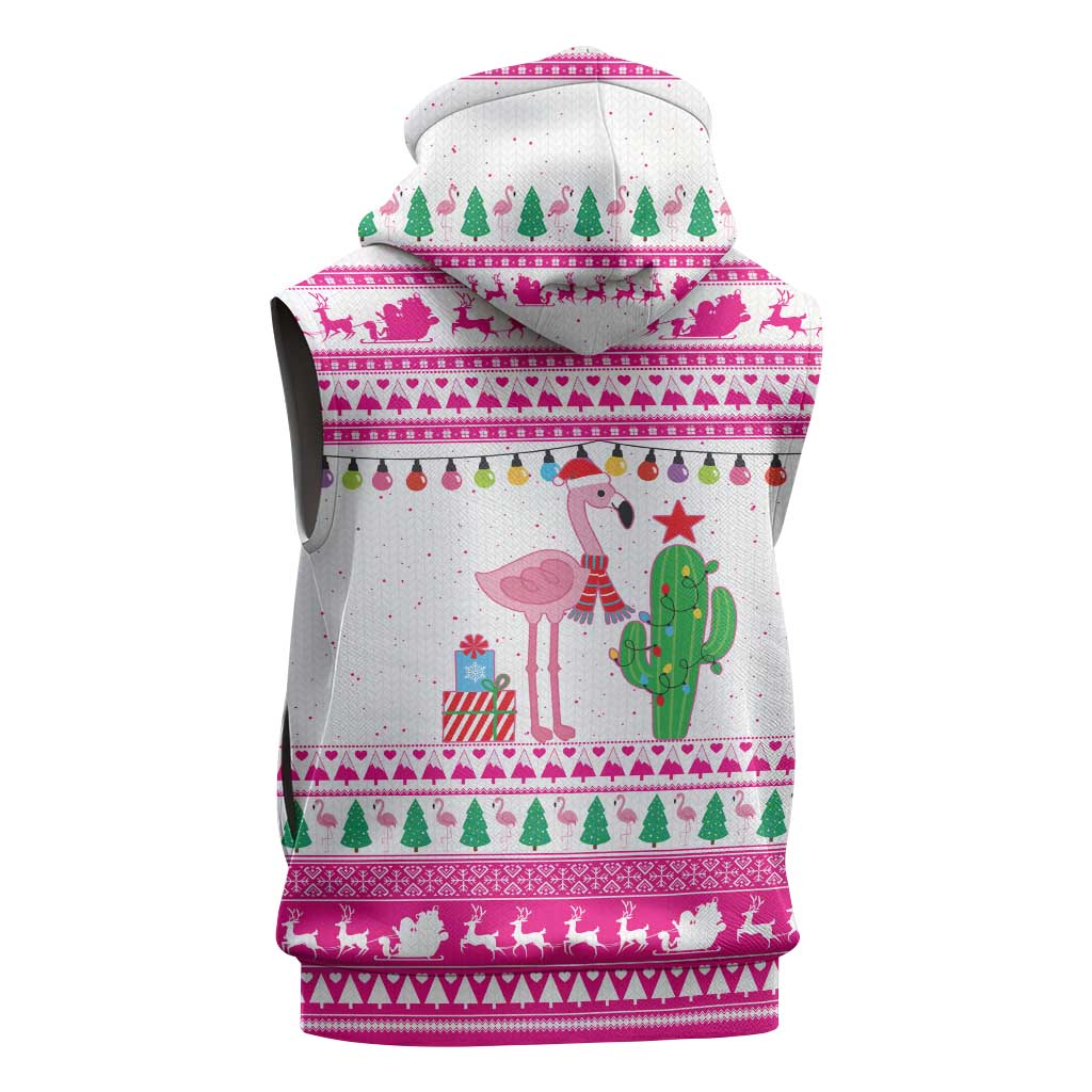 Pink Flamingo Christmas Sleeveless Hoodie Xmas Holiday Patterns - Wonder Print Shop