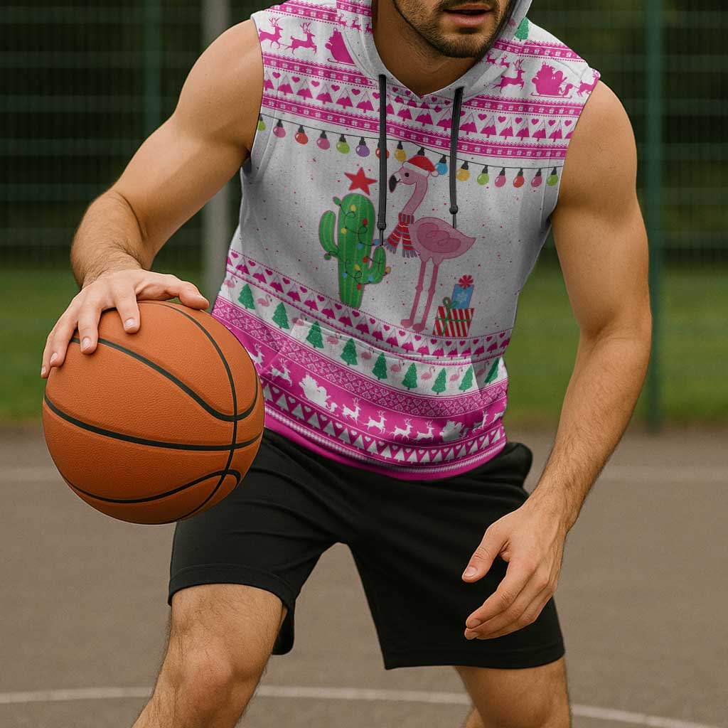 Pink Flamingo Christmas Sleeveless Hoodie Xmas Holiday Patterns - Wonder Print Shop