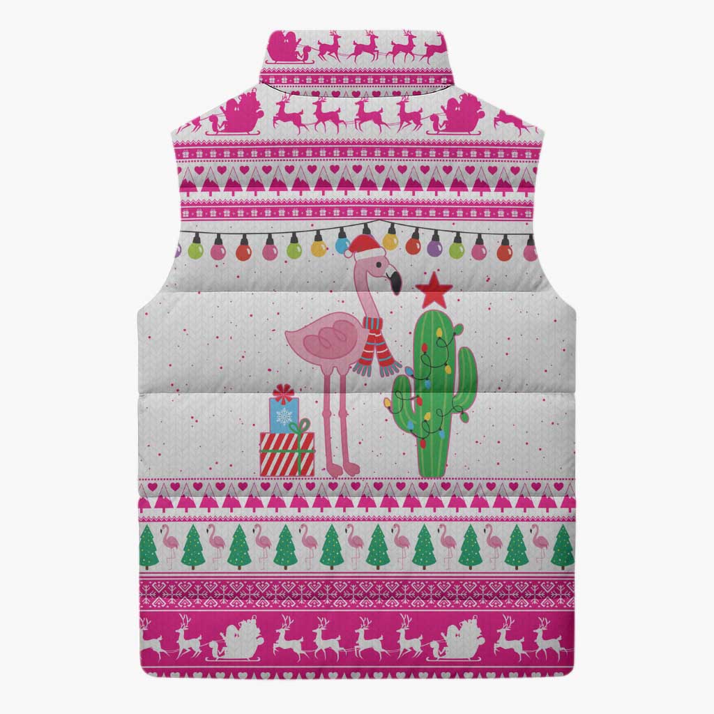 Pink Flamingo Christmas Sleeveless Puffer Jacket Xmas Holiday Patterns - Wonder Print Shop