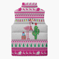 Pink Flamingo Christmas Sleeveless Puffer Jacket Xmas Holiday Patterns - Wonder Print Shop