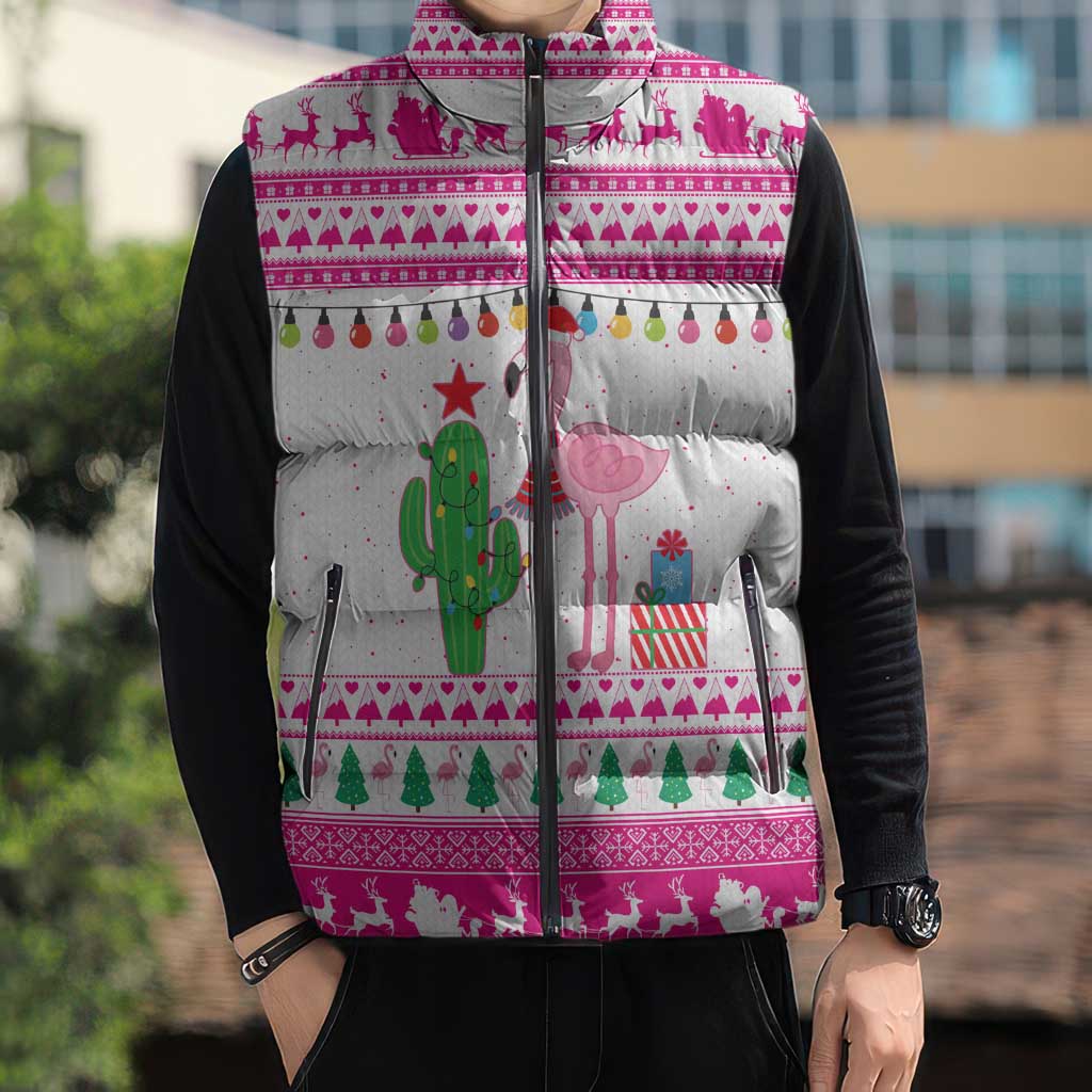 Pink Flamingo Christmas Sleeveless Puffer Jacket Xmas Holiday Patterns - Wonder Print Shop