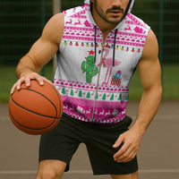 Pink Flamingo Christmas Sleeveless Zip Hoodie Xmas Holiday Patterns - Wonder Print Shop