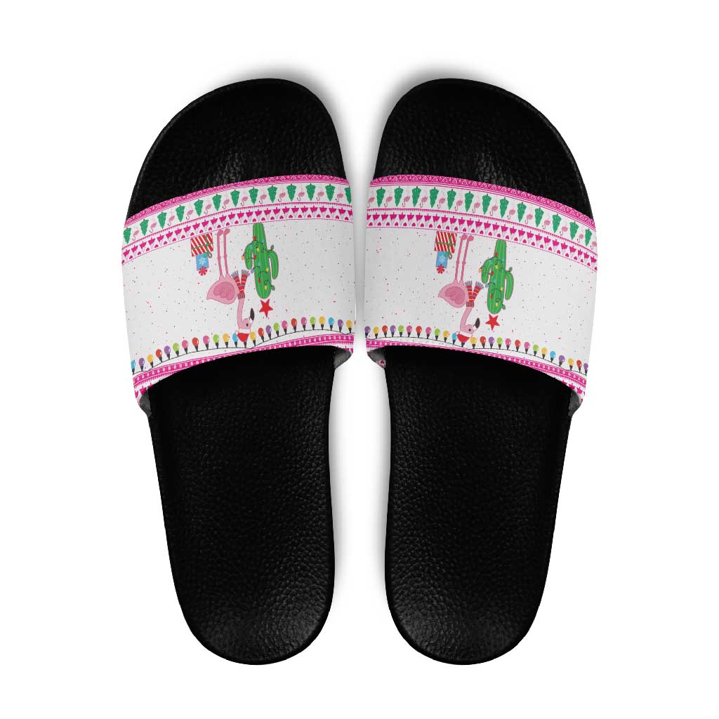 Pink Flamingo Christmas Slide Sandals Xmas Holiday Patterns - Wonder Print Shop