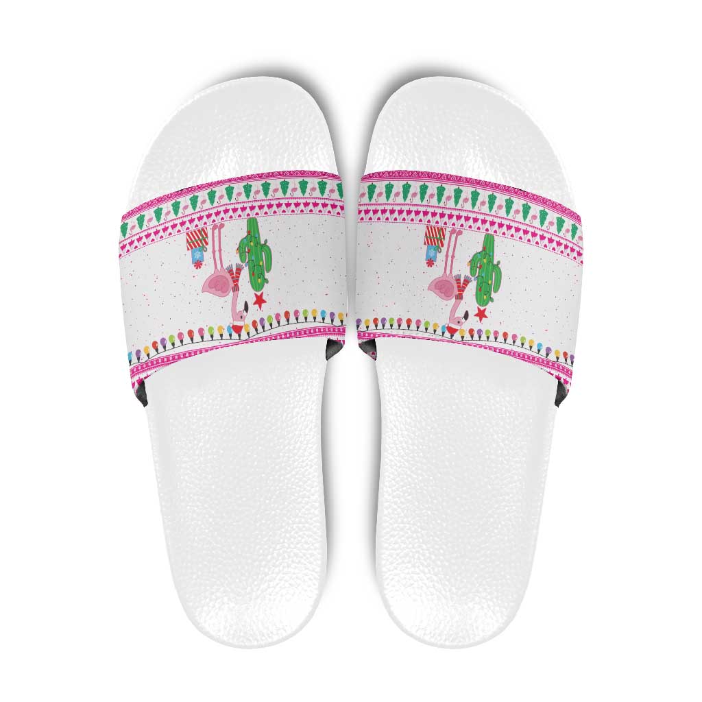 Pink Flamingo Christmas Slide Sandals Xmas Holiday Patterns - Wonder Print Shop