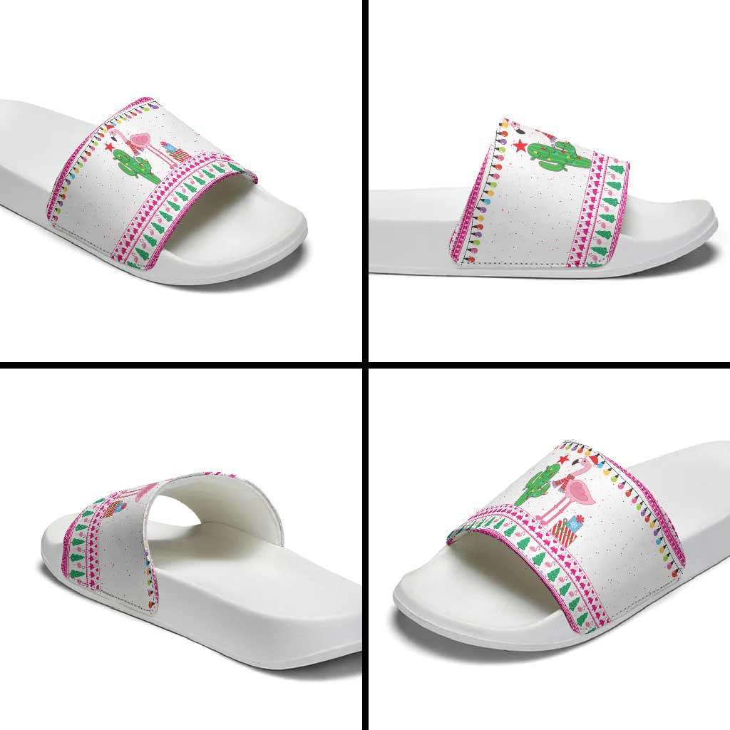 Pink Flamingo Christmas Slide Sandals Xmas Holiday Patterns - Wonder Print Shop