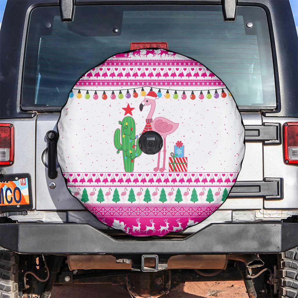 Pink Flamingo Christmas Spare Tire Cover Xmas Holiday Patterns - Wonder Print Shop