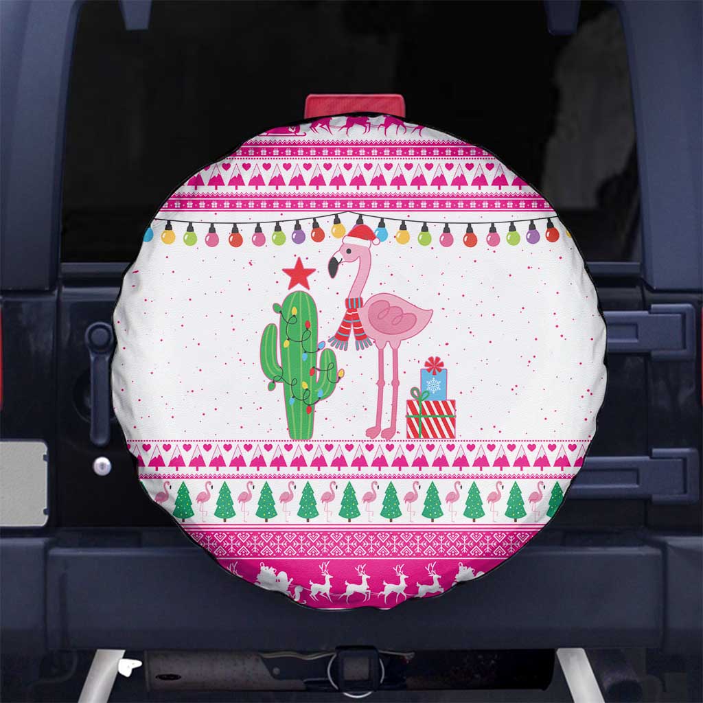 Pink Flamingo Christmas Spare Tire Cover Xmas Holiday Patterns - Wonder Print Shop
