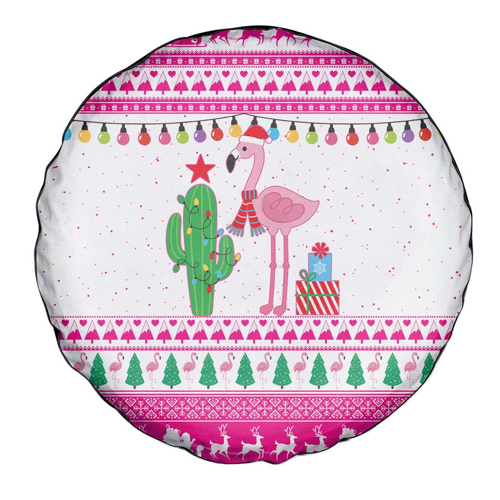 Pink Flamingo Christmas Spare Tire Cover Xmas Holiday Patterns - Wonder Print Shop