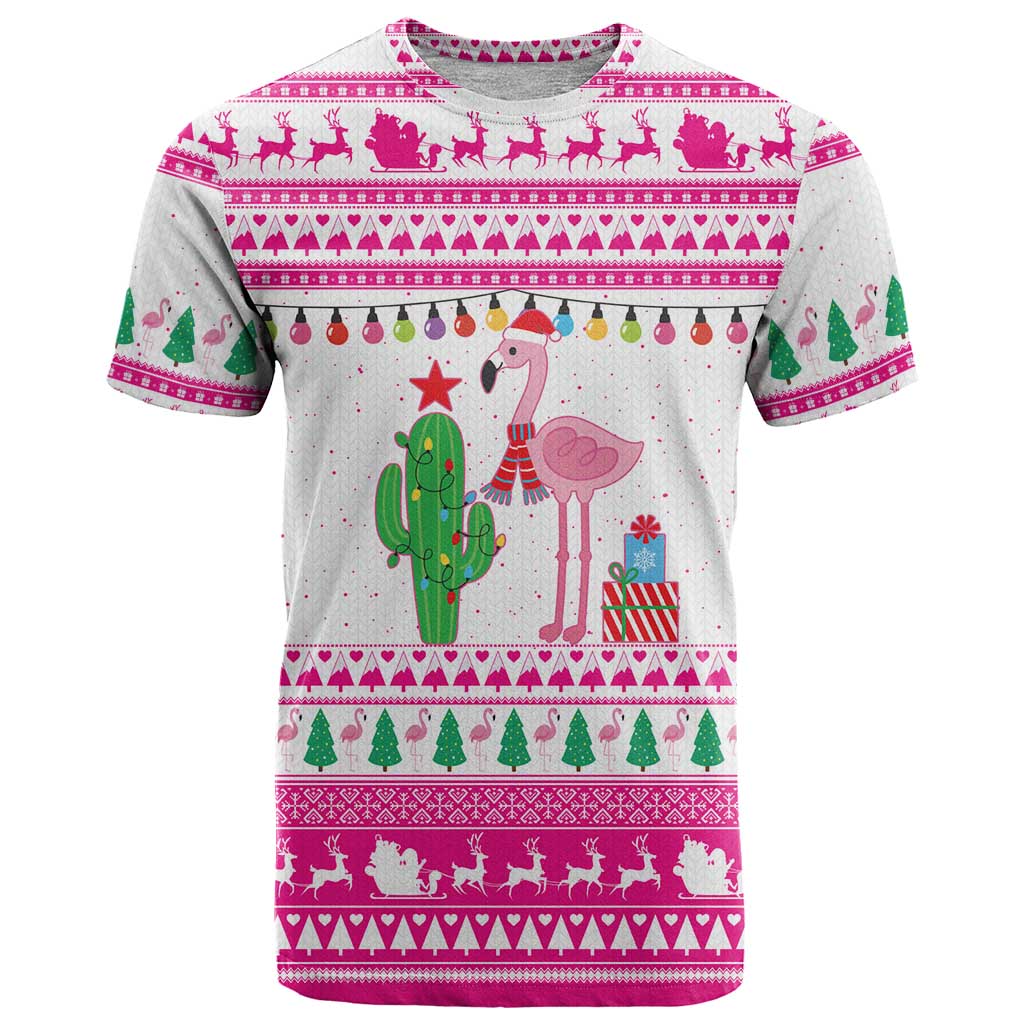 Pink Flamingo Christmas T Shirt Xmas Holiday Patterns - Wonder Print Shop