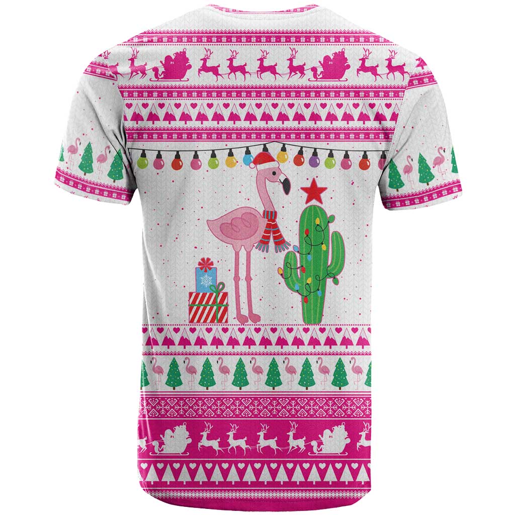 Pink Flamingo Christmas T Shirt Xmas Holiday Patterns - Wonder Print Shop