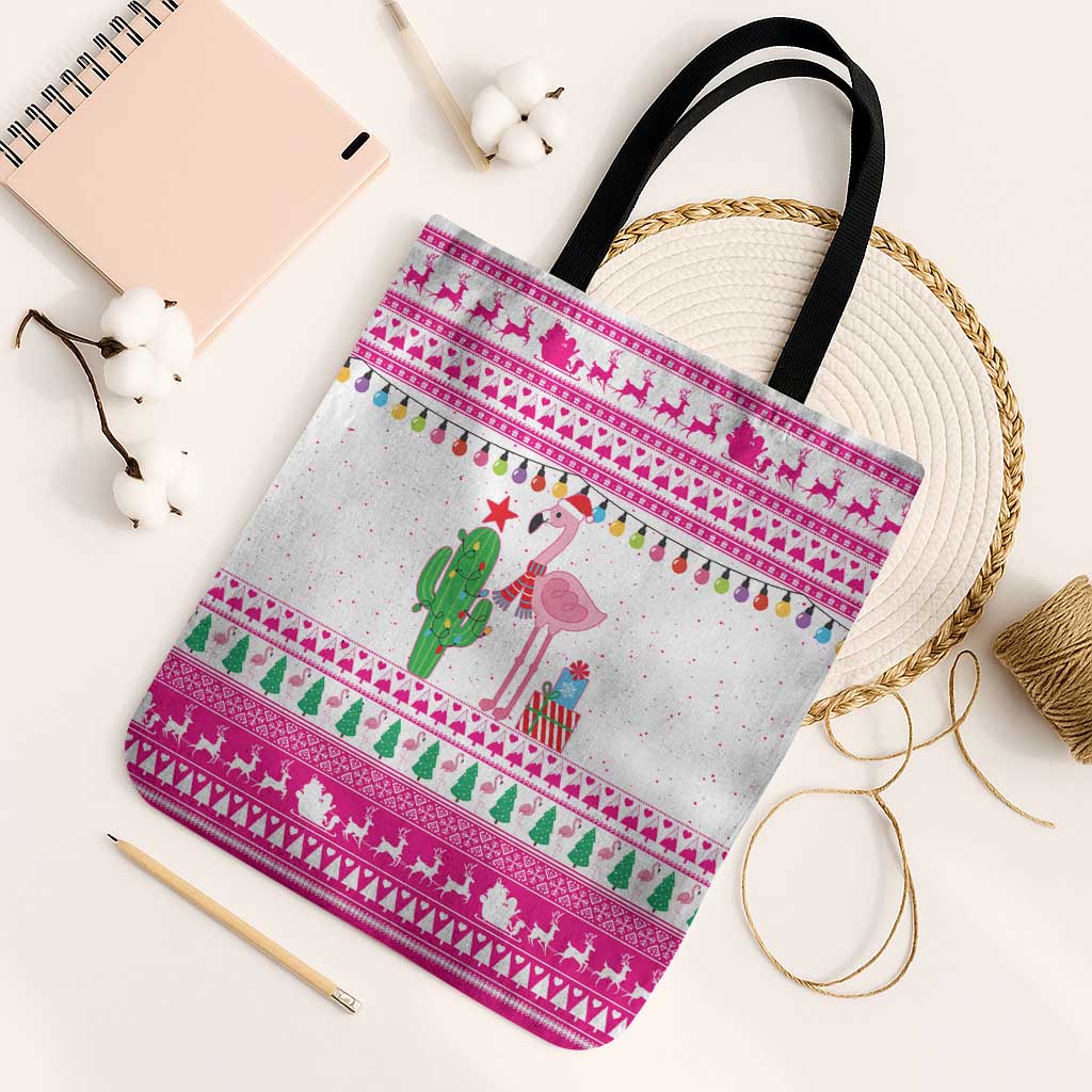 Pink Flamingo Christmas Tote Bag Xmas Holiday Patterns - Wonder Print Shop