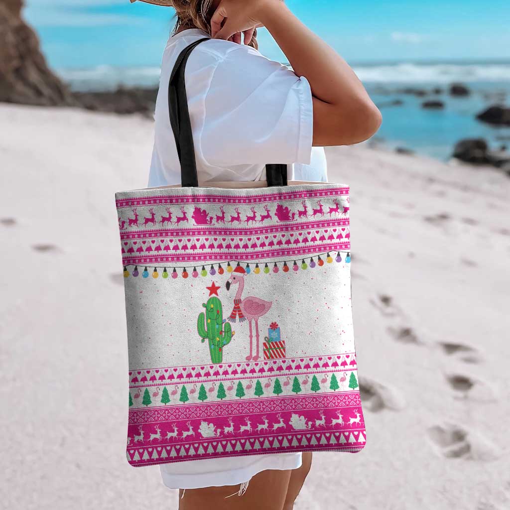 Pink Flamingo Christmas Tote Bag Xmas Holiday Patterns - Wonder Print Shop