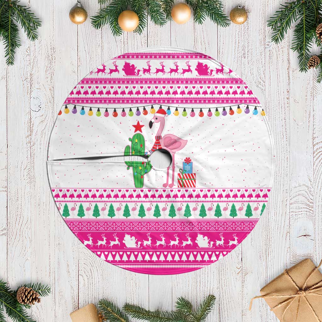 Pink Flamingo Christmas Tree Skirt Xmas Holiday Patterns - Wonder Print Shop