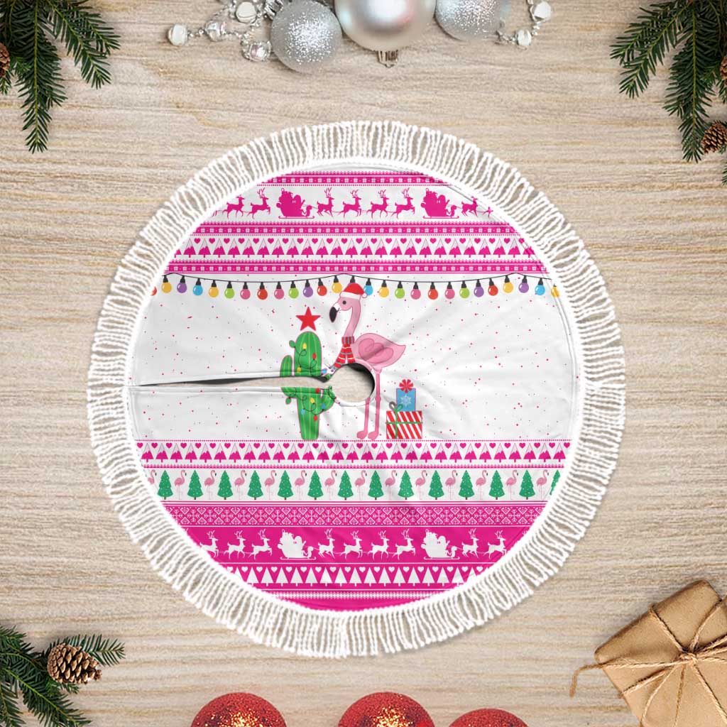Pink Flamingo Christmas Tree Skirt Xmas Holiday Patterns - Wonder Print Shop
