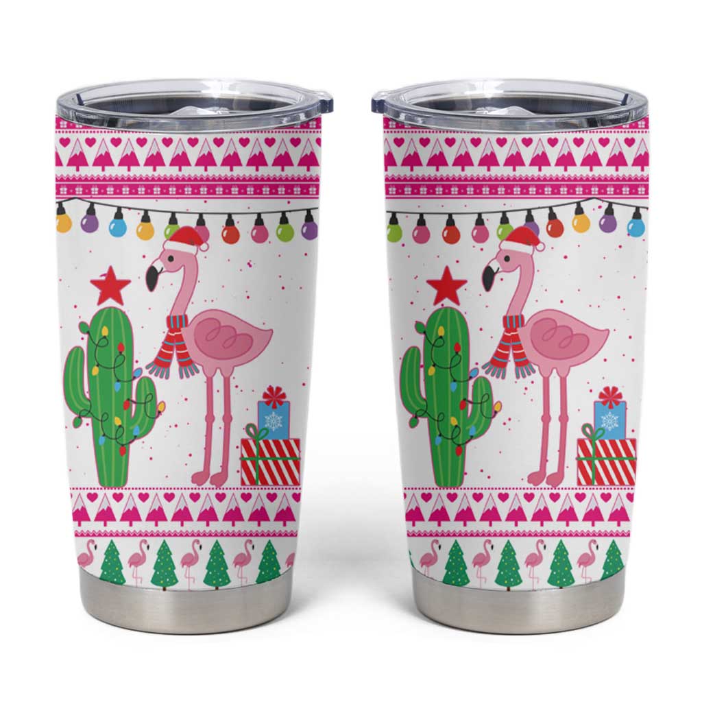 Pink Flamingo Christmas Tumbler Cup Xmas Holiday Patterns - Wonder Print Shop
