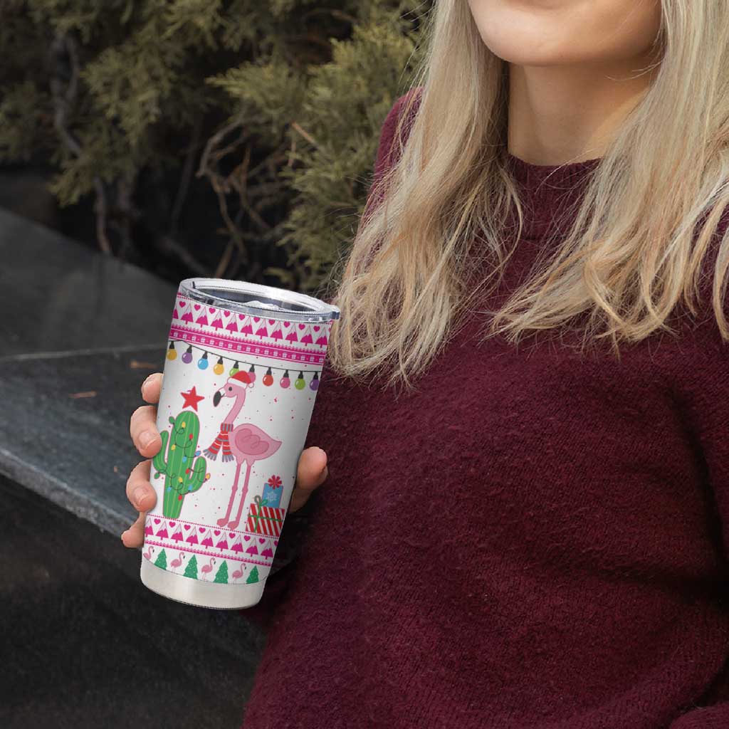 Pink Flamingo Christmas Tumbler Cup Xmas Holiday Patterns - Wonder Print Shop