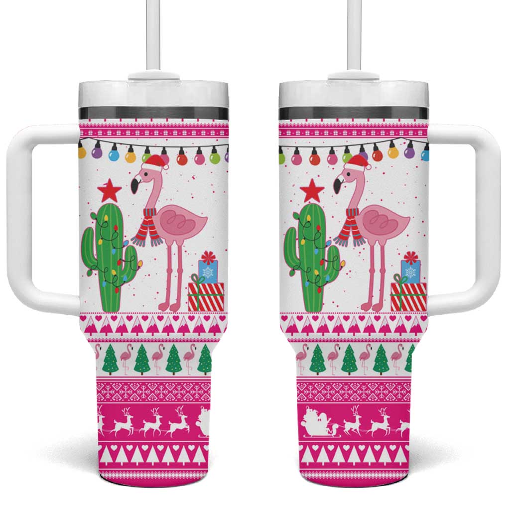 Pink Flamingo Christmas Tumbler With Handle Xmas Holiday Patterns - Wonder Print Shop
