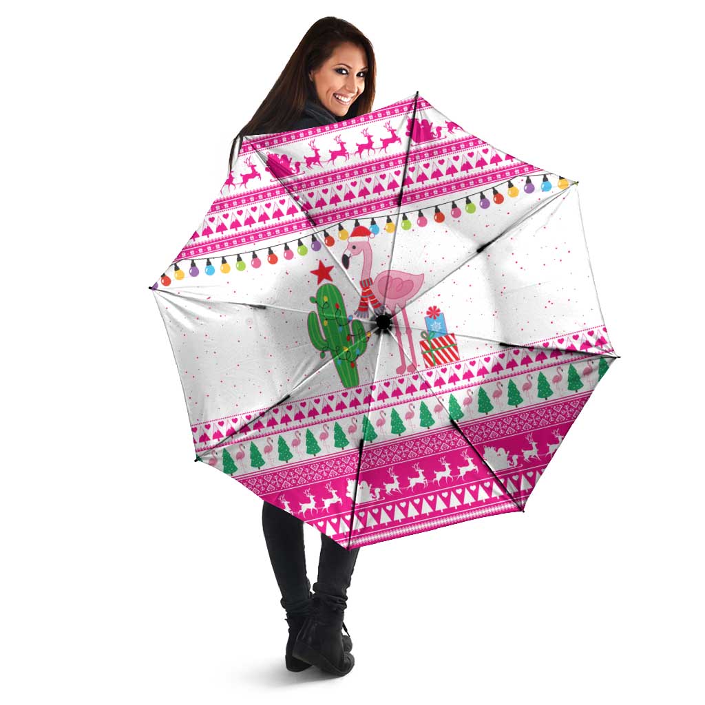 Pink Flamingo Christmas Umbrella Xmas Holiday Patterns - Wonder Print Shop