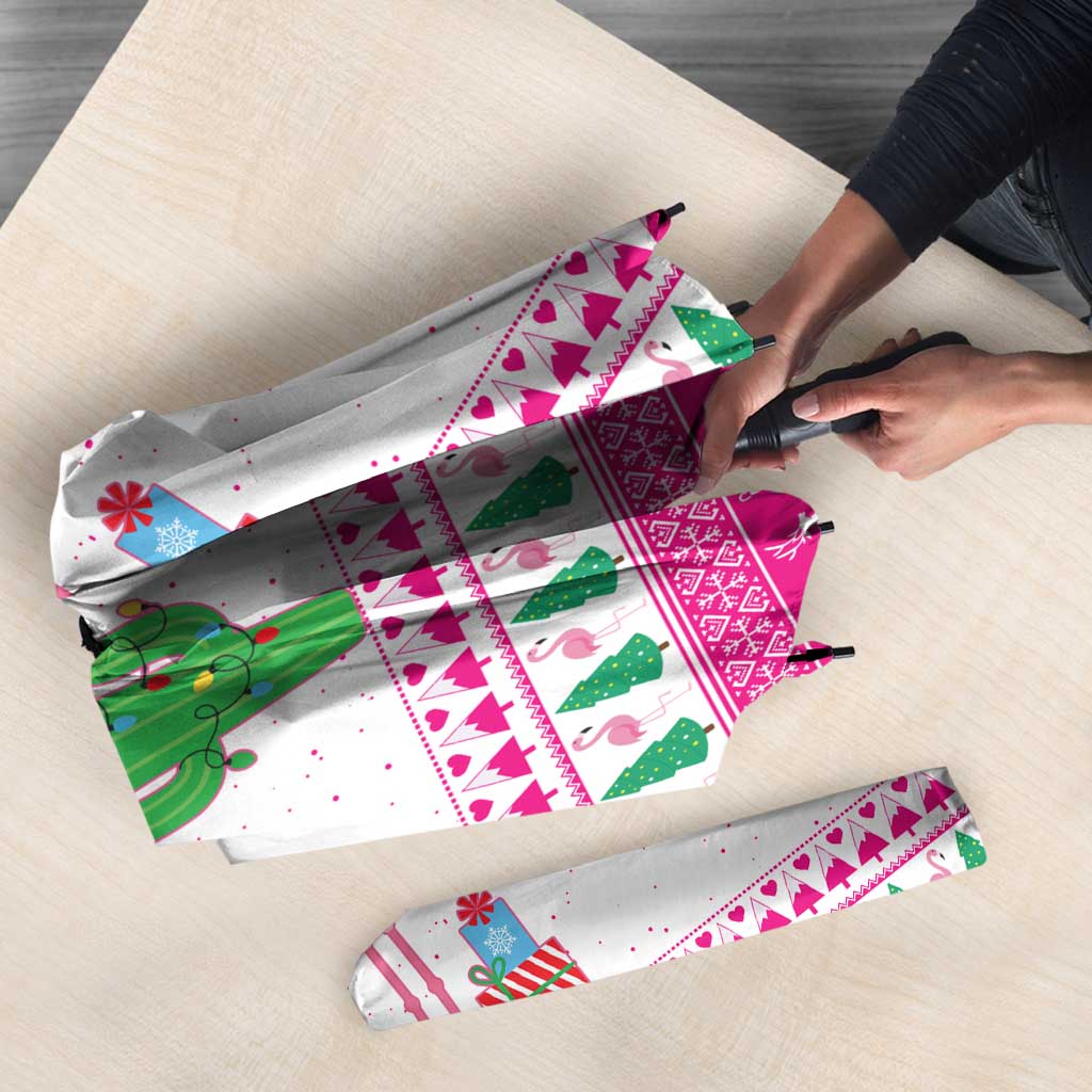 Pink Flamingo Christmas Umbrella Xmas Holiday Patterns - Wonder Print Shop
