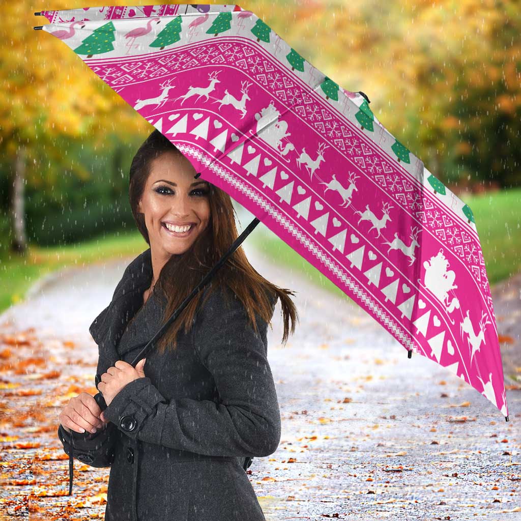 Pink Flamingo Christmas Umbrella Xmas Holiday Patterns - Wonder Print Shop