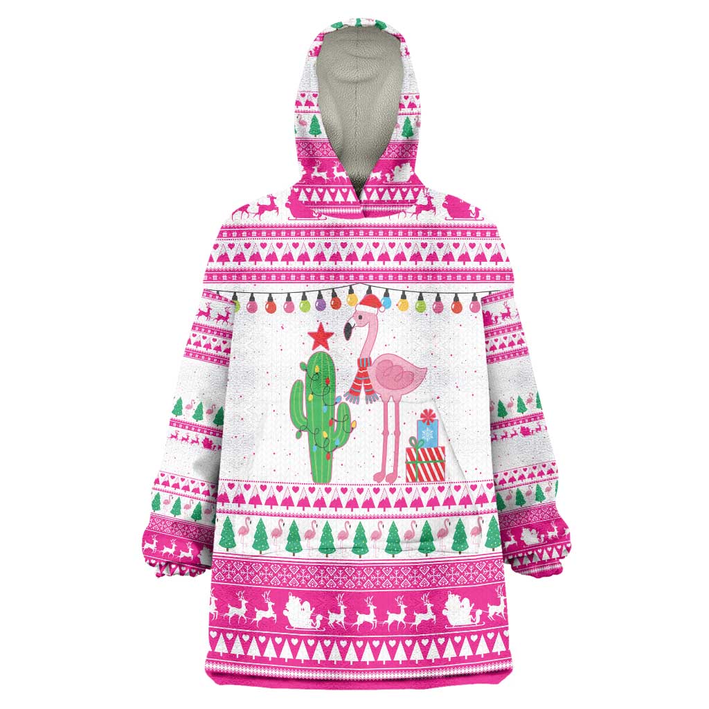 Pink Flamingo Christmas Wearable Blanket Hoodie Xmas Holiday Patterns - Wonder Print Shop