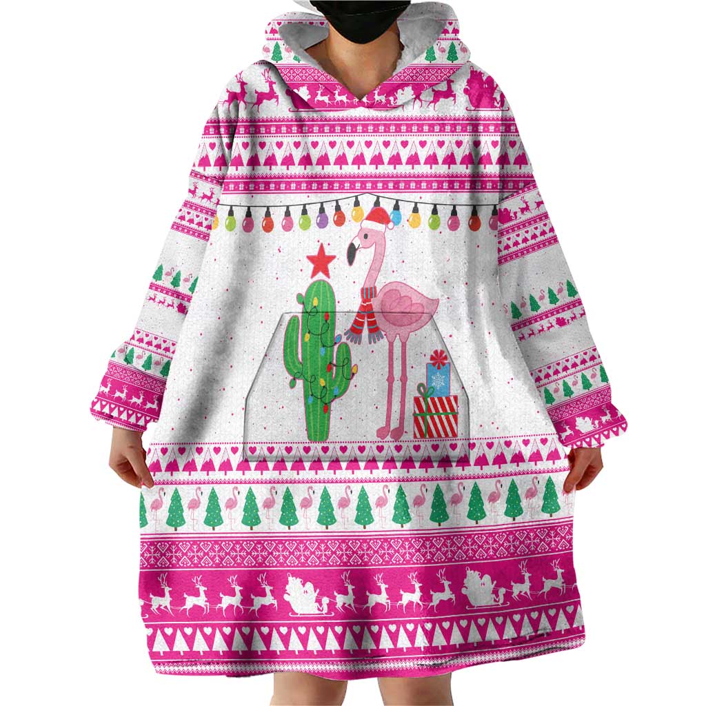 Pink Flamingo Christmas Wearable Blanket Hoodie Xmas Holiday Patterns - Wonder Print Shop