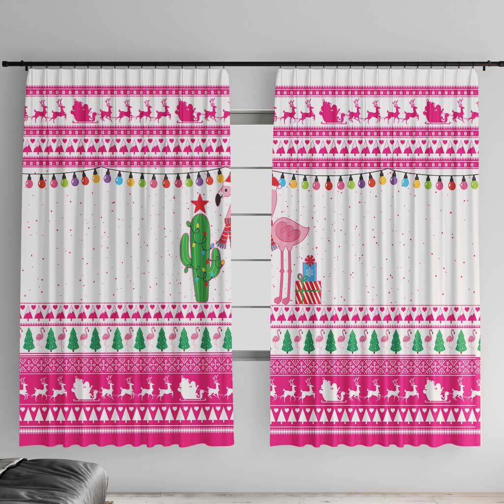 Pink Flamingo Christmas Window Curtain Xmas Holiday Patterns - Wonder Print Shop